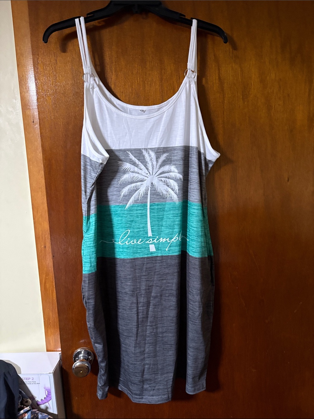 White & Teal Palm Graphic Slip Dress
